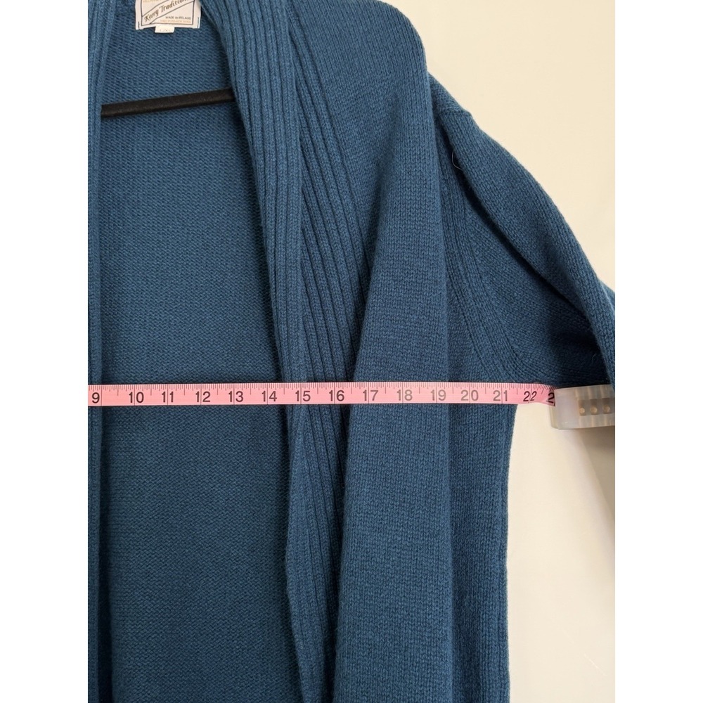 VTG Kerry Woolen Mills Ireland Pure New Wool Open Cardigan Blue Sz L/XL - Picture 10 of 10